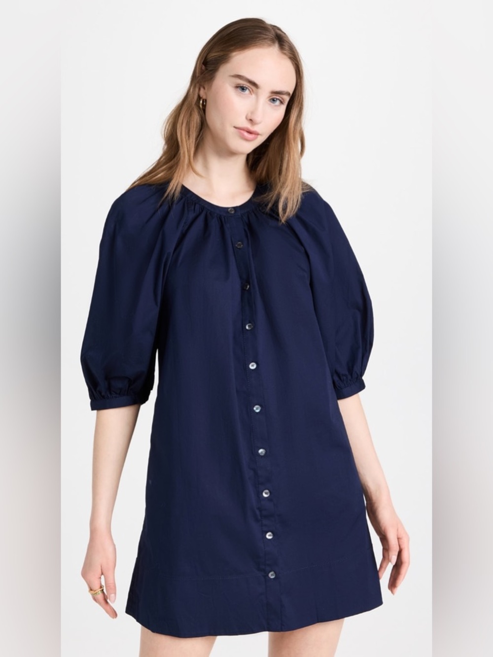 STAUD‎ Navy Button-Front Puff Sleeve Tunic